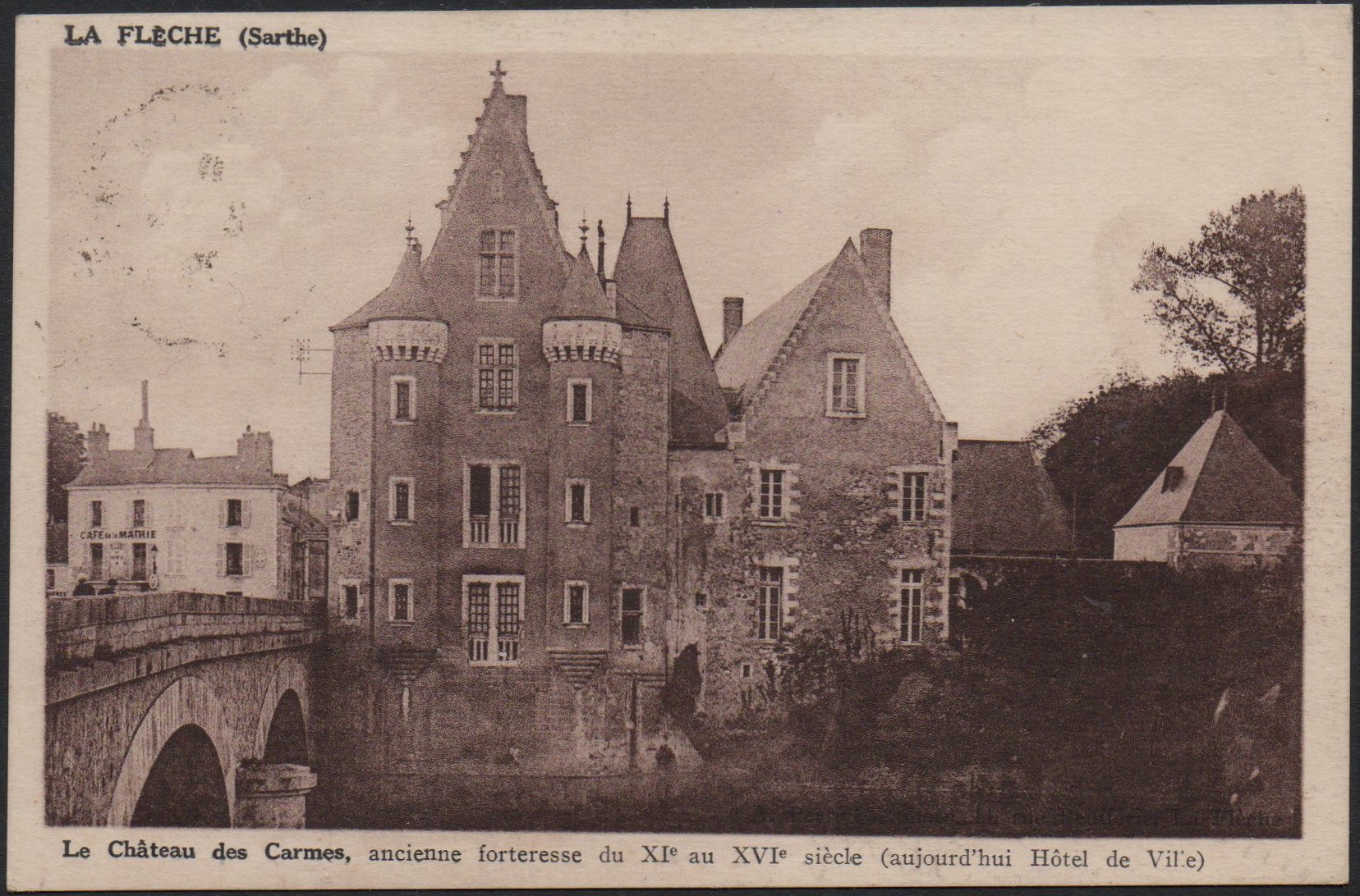 Obliteration ferroviaire / tramway 'La Fleche au Mans', 1936 : Chateau de Charmes 